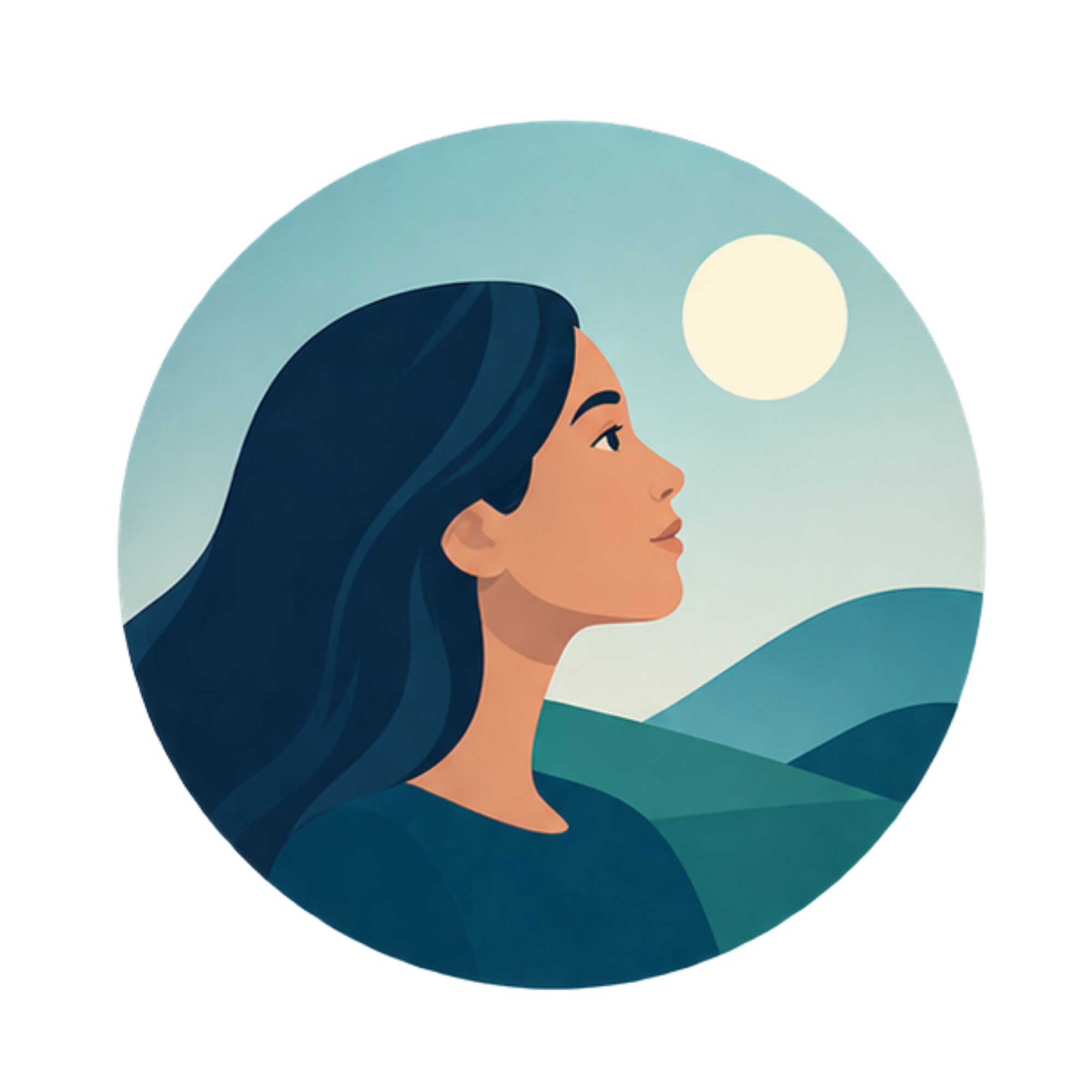 A woman looking calmly toward the horizon