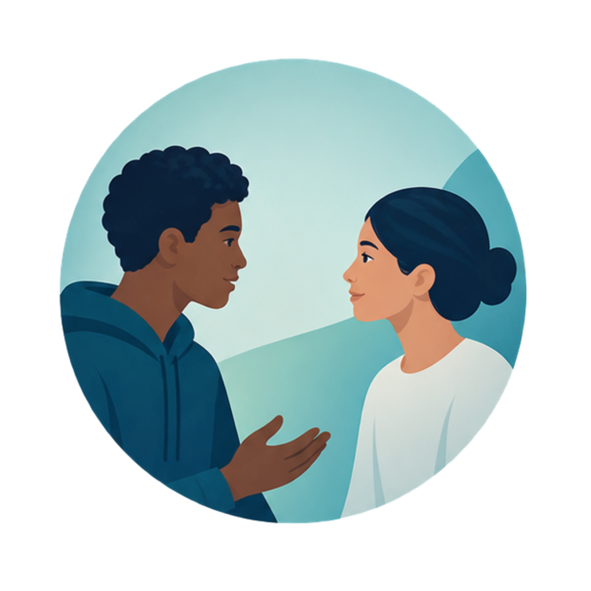 Two people listening to each other in conversation