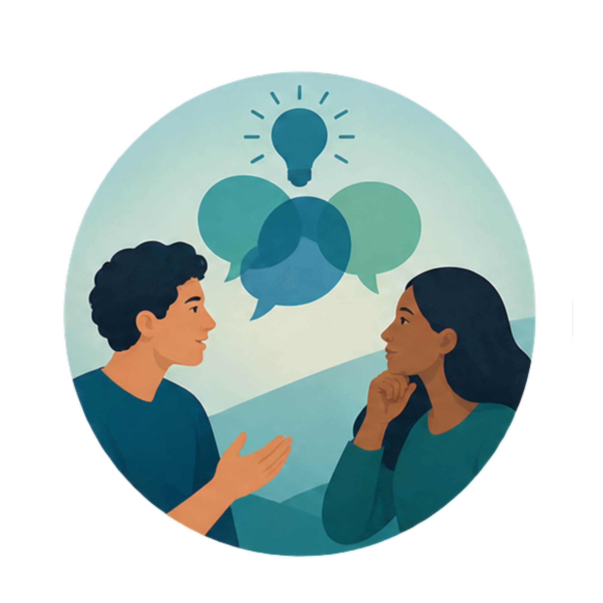 Two people listening and sharing ideas with one another